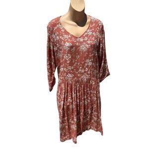 Garnet Hill Size 8 Floral Fit & Flare Boho Dress Womens Orange Rust 3/4 Sleeves
